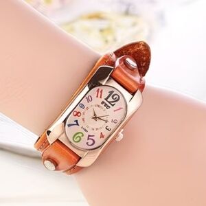 Colorful Numbered Watch with Brown Leather Strap NEW Working